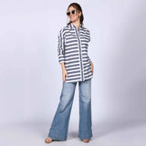 Saint Womens Blue Stripe Cotton Shirt