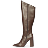Saint Celia Brown Leather Block Heel Long Boots