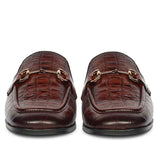 Saint Savannah Croc Embossed Chocolate Leather Moccasins