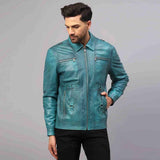 Saint Benjo Blue Turquoise Leather Men's Jacket