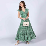 Saint Womens Green Tiered Cotton Voil Maxi Dress