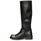 Saint Ember Metal Toe Buckle Strap Black Stretch Napa Long Boots