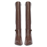 Saint Elara Buckle Embellished Brown Leather Long Boots
