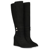 Saint Rosabel Black Suede Leather Wedge Long Boots