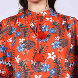 Saint Womens Orange Multicolour Cotton Poplin Top