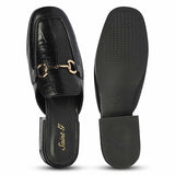 Saint Savannah Croc Embossed Black Leather Horsebit Moccasins