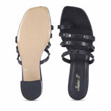 Saint Ebon Metal Studded Black Leather Block Heels