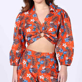 Saint Womens Orange Floral Cotton Poplin Co-ord Set
