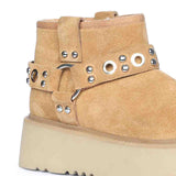 Saint Nivelle Tan Suede Leather Fur Lined Platform Boots