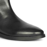 Saint Reese Black Leather Gold Buckle Decor Ankle Boots