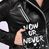 Saint Grecia Black Leather Women Biker Jackets