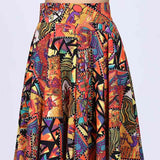 Saint Womens Multi Cotton Printed Pleated Skirt
