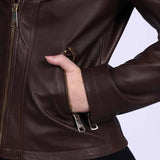 Saint Ginevra Brown Leather Women Biker Jackets