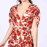 Saint Womens Ivory Red Deep V-Neck Viscose Dress