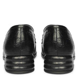 Saint Jacqueline Croc Embossed Black Leather Moccasins