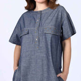 Saint Womens Grey Cotton Chambray Short Dress