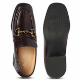 Saint Isha Croc Embossed Dark Cherry Leather Moccasins