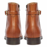 Saint Reese Tan Leather Gold Buckle Decor Ankle Boots