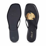 Saint Aurum Golden Disc Black Leather Flats