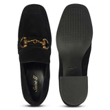 Saint Vera Gold Horsebit Black Leather Moccasins