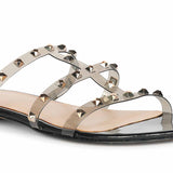 Saint Venera Metal Studded Black Vegan Leather Flats