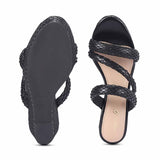 Saint Roxie Strass Cord Black Wedges