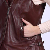 Saint Micaela Burgundy Leather Women Collar Jackets