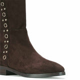 Saint Marlowe Eyelets Brown Stretch Suede Long Boots