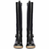 Saint Dahlia Silver Buckle Black Leather Long Boots