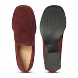 Saint Viviana Burgundy Suede Leather Block Heel Moccasins