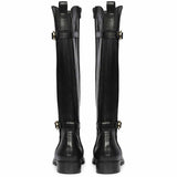 Saint Darla Dual Gold Buckle Accents Black Leather Long Boots