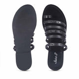 Saint Suri Metal Studded Multi-Strap Leather Flats Sandals