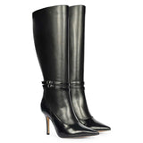 Saint Rey Buckle Decor Black Leather Long Boots