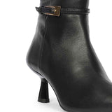 Saint Elara Buckle Embellished Black Leather Long Boots