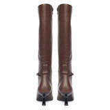 Saint Elara Buckle Embellished Brown Leather Long Boots