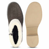 Saint Glacienne Charcoal Suede Leather Fur Cuff Ankle Boots