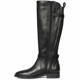 Saint Darla Dual Gold Buckle Accents Black Leather Long Boots