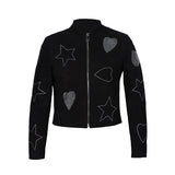 Saint Venessa Stone Embossed Black Leather Women Biker Jackets