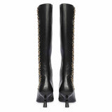 Saint Sadie Gold Metal Muse Black Leather Tall Boots