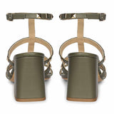 Saint Angela Gold Studs Olive Leather Block Heels