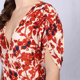 Saint Womens Ivory Red Deep V-Neck Viscose Dress