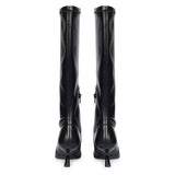 Saint Emilia Black Stretch Napa Kitten Heel Long Boots