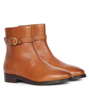 Saint Reese Tan Leather Gold Buckle Decor Ankle Boots