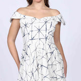 Saint Delfina Womens White Indigo Off Shoulder Cotton Maxi Dress