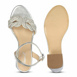 Saint Celeste Knot Embellished Silver Metallic Leather Heels