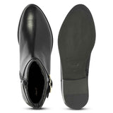 Saint Reese Black Leather Gold Buckle Decor Ankle Boots