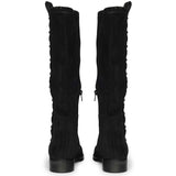 Saint Marlowe Eyelets Black Stretch Suede Long Boots