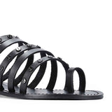 Saint Suri Metal Studded Multi-Strap Leather Flats Sandals