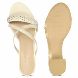 Saint Alessia Embellished Off-White Vegan Leather Block Heels