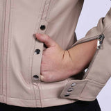 Saint Amaya Beige Leather Women Cafe Racer Jackets